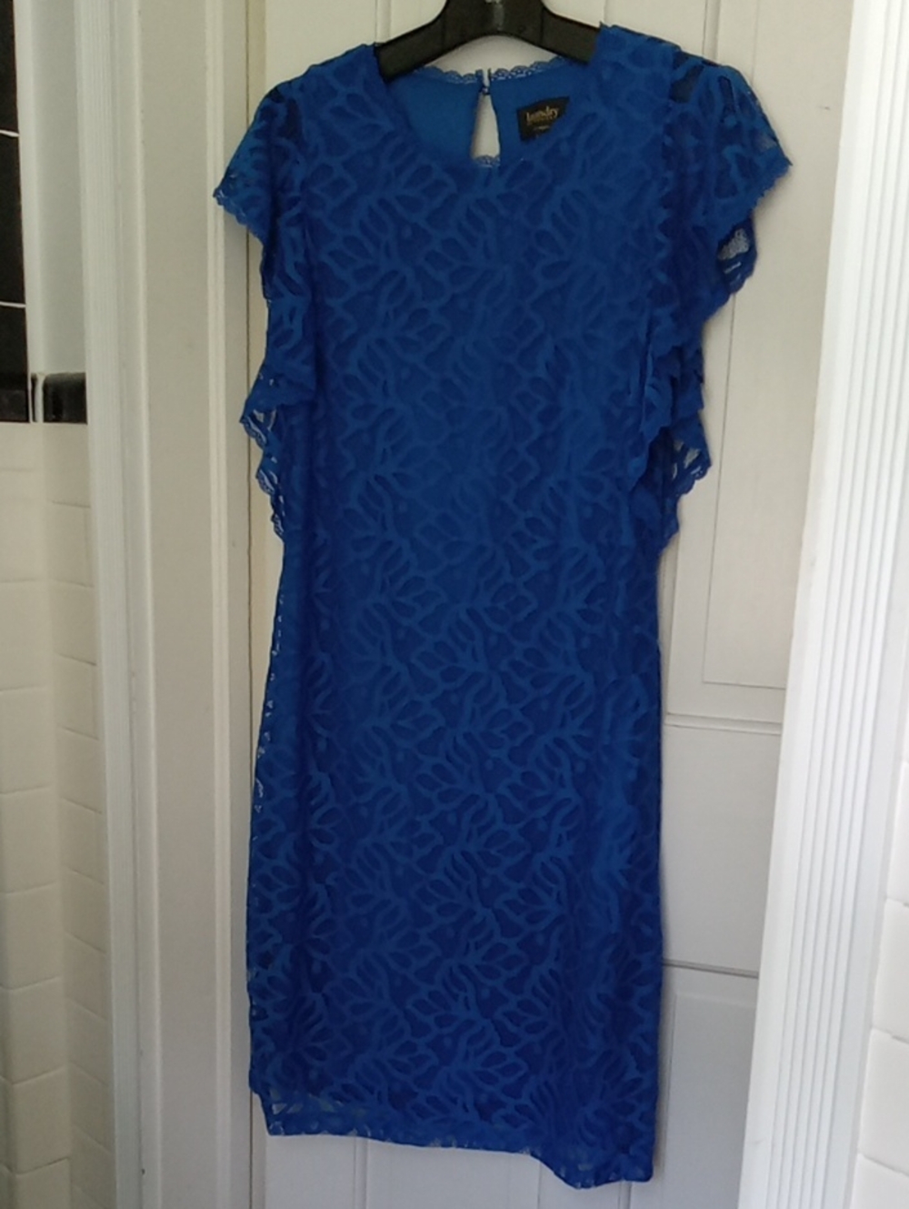 Laundry by Design Royal Blue Lace Flutter Sleeve Shift Dress Size 12